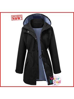 Long Waterproof Rain Jacket with Hood Windbreaker for Women